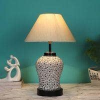 Raven off-white cotton Glass Table lamp with Iron Base