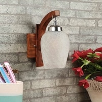 Devansh Solid Wood Electric Wall Light in Brown Colour with White Shade Count of 1 Light