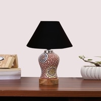 Devansh Conical Black Cotton Shade Lamp With Wood & Mosaic Glass Base For Decoration/Office/Home/Gifting/Study For Decoration/Office/Home/Gifting/Study -(10X10X14.5) Inches -A