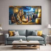 The Castle Decor Jesus Baby Birth Wall Art Set of 5 Wooden Framed Digital Painting 27x48 Inch