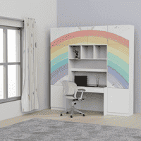 Rainbow Trails Study Table With Drawers, Cabinter And Multiple Storage In White Colour