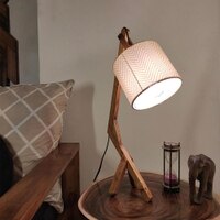Emphasis Wooden Table Lamp with Brown Base and Yellow Fabric Lampshade