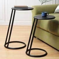 Slanted Nesting Raw Black PC Metal Side Table Large in Black Colour
