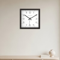 Spaces Unhooked Square Wooden Wall Clock, Black Frame, White Dial with Classic Numerals and Dot Track