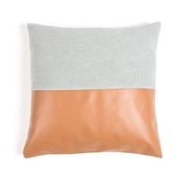 Dyed Cotton And Leatherette Patchwork Cushion Cover