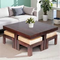 Blane Sheesham Wood 4 Seater Coffee Table Set In Walnut Finish