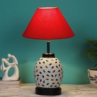 Stephanie Red cotton Glass Table lamp with Iron Base