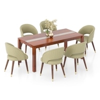 Atlas Crest Solid Wood 6 Seater Dining Table with 6 Celia Accent Dining Chair