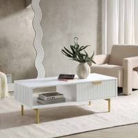 Velin Ridged Coffee Table with Drawer White