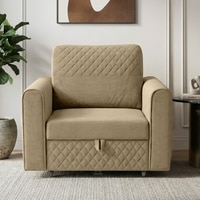 Baruna 1 Seater Velvet Pull Out Sofa Cum Bed with Storage In Beige Color