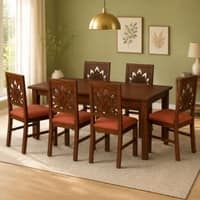 Globally Indian Yashvi Solid Sheesham Wood 6 Seater Dining Table Set 6 Chairs Terracotta Orange