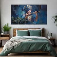 The Castle Decor Krishna Ji Wall Painting Wooden Framed 27x48 Inch (Style 19)