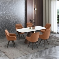 Aeris Ceramic 4 To 6 Seater Extendable Dining Table With Selene Dining Chair