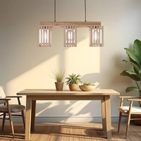 Elegant Beige Solid Wood Cluster Hanging Light