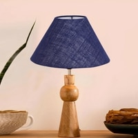 Devansh Blue Jute Table Lamp With Wood Natural Base (10X18 Inches)-37