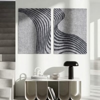 Abstract Gray Wave Wool Silk Wall Art 2 Panel Set 5 x 3 Feet