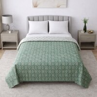 Sofia White & Green Floral Cotton Dohar Double Bed Reversible 350 Tc Size 240 X 220 Cms