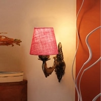 Devansh Metal Electric Wall Light in Antique Gold Colour with Pink Shade Count of 1 Light