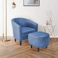 Valencia Accent Chair With Ottoman & Cushion - Blue