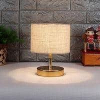 Sadira White Natural Fiber Shade Table Lamp with Gold Metal Base