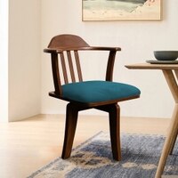 Vanilla Revolving Teak Wood Chair in Teal Blue Colour