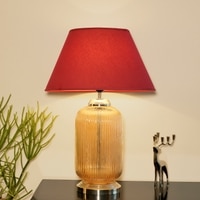 Maloto Amber Luster and Nickel Finish Table Lamp With Maroon Cotton Shade