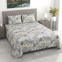 Light Grey floral 400 Tc  Cotton Flat  Super King Size Bedsheet With 2 Pillow Cover