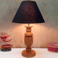 Fura Brown Handmade Ethenic wooden Table lamp in Trophy design with Black fabric shade