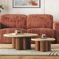 Enzo Set Of 2 Round Solid Wood Coffee Table In Amber Walnut Finish