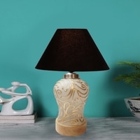Devansh Conical  Black Cotton Shade  Lamp With  Wood & Mosaic Glass Base For Decoration /Office/Home/Gifting/Study For Decoration /Office/Home/Gifting/Study -(10X10X14.5) Inches -