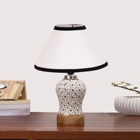 Devansh Conical White & Black  Cotton Shade Lamp With Wood & Mosaic Glass Base For Decoration/Office/Home/Gifting/Study For Decoration/Office/Home/Gifting/Study -(10X10X14.5) Inches -A