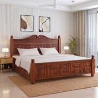 royal Solid Sheesham Wood  King Size Box Storage  Bed In Honey Oak Finish