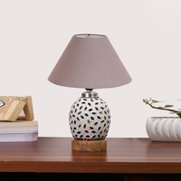 Devansh Conical Grey Cotton Shade Lamp With Wood & Mosaic Glass Base For Decoration/Office/Home/Gifting/Study For Decoration/Office/Home/Gifting/Study -(10X10X14.5) Inches -A
