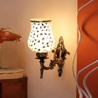 Devansh Metal Electric Wall Light in Antique Gold Colour with Beige Shade Count of 1 Light