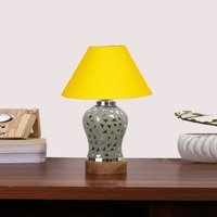 Devansh Conical Yellow Cotton Shade Lamp With Wood & Mosaic Glass Base For Decoration/Office/Home/Gifting/Study For Decoration/Office/Home/Gifting/Study -(10X10X14.5) Inches -A