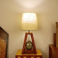 Charlotte Brown Wooden Table Lamp with White Jute Lampshade