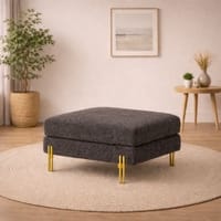 Doe Buck Luxe Boucle Square Ottoman in Grey Colour with Gold Metal Legs