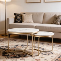 Minimalist Nesting Tables With Marble Top (Gold)