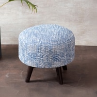 Slub Jacquard Wooden Ottoman in Blue Color