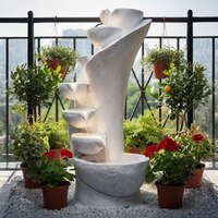 White Fiber Glass7 Stacked Chalice Water Fountain