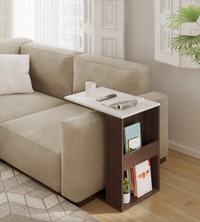 BLUEWUD Ender Multipurpose Sofa Side Table, End Table, Side Table, Laptop Tabe for Sofa with Side Magazine Holder & Paper Organizer for Living Room Home Hall Furniture (Wenge & White)