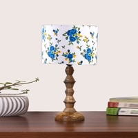 Devansh Multicolor Cotton Table Lamp With  Wood Natural Base (7X7X15.5 Inches)-15