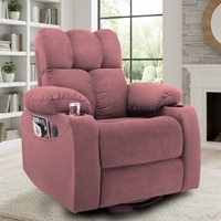 Helios Motorised Recliner Chair for with Rocking Revolving with Cup Holder and Pocket Premium Soft Suede Fabric 1 Seater Chair - Green