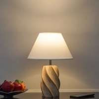 BURFORD Small Distress White Finish Wood Table Lamp with White Cotton Shade – LED  Included