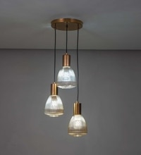 Klimt 3 Light Ceiling Pendant In Brass Finish Metal With Amber Rippled Glass Shades