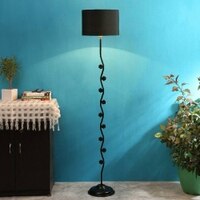 Rain Black Fabric Floor Lamp with Black Iron Base