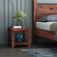 Box Solid Wood Bedside Table in Teak Finish