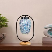 Devansh Multicolor Glass Wooden & Iron  Table Lamp -17 Inch Height  -Lpo