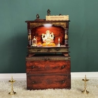 D'Dass Multi Color Mdf and Sheesham Wooden Temple With Cabinet For Pooja