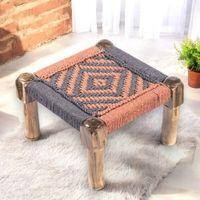 Riaza Solid Wood Maachi Foot Stool in Grey & Orange Canning